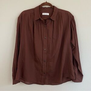 MASSCOB Browm Gathered Front Button Up Shirt Size Medium